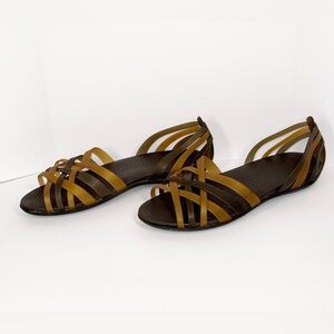 Crocs Isabella Huarache Sandals Jelly Wedge Strappy Espresso Brown Gold Women 10